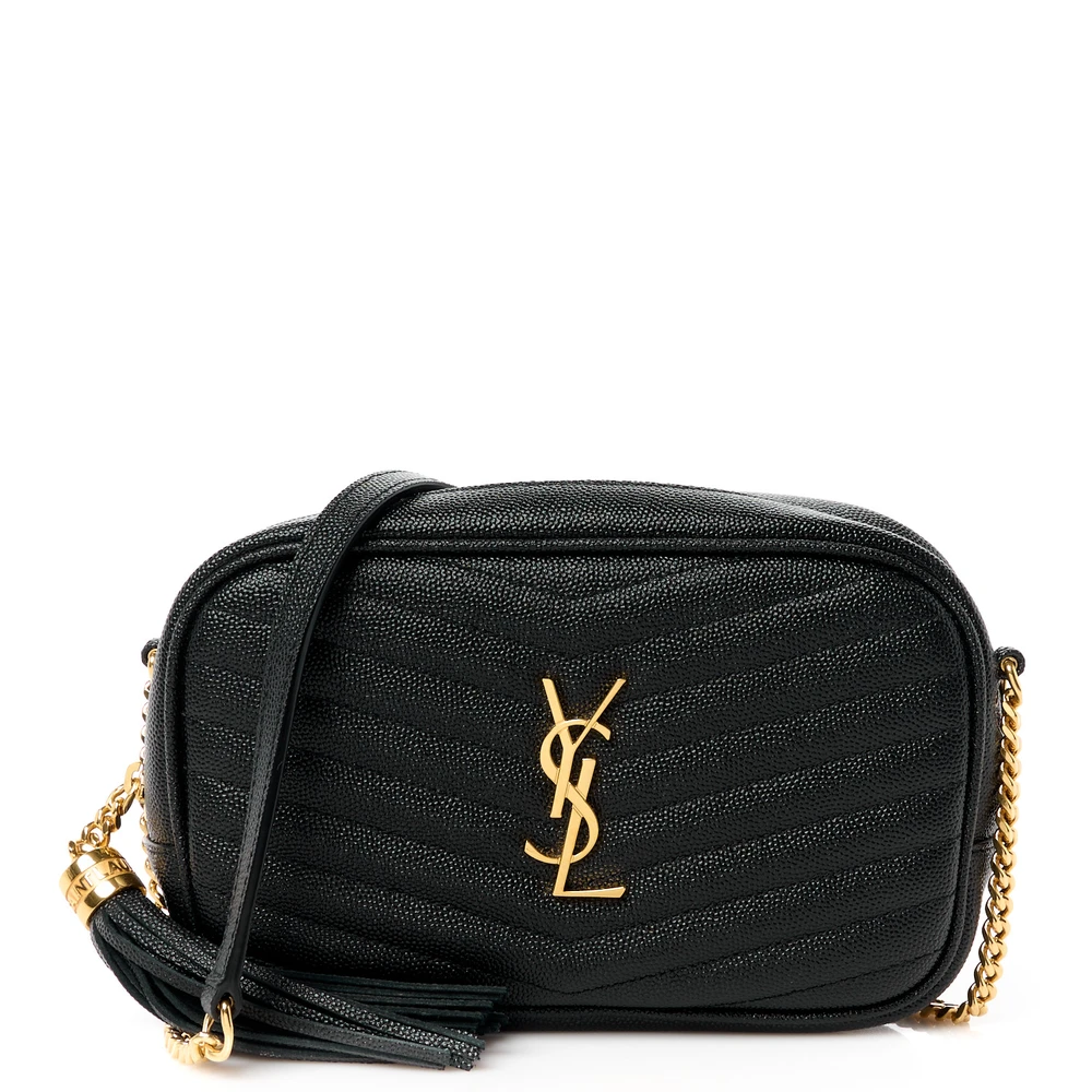 Saint Laurent Mini Lou Camera Bag Black Monogram Grain De Poudre Matelassê Couro Hardware Dourado