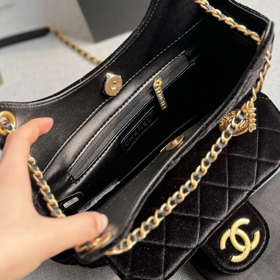 Chanel Black velvet Crossbody Bags
