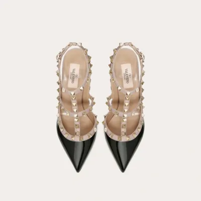 VALENTINO Patent leather lace-up rivet heels