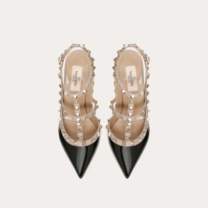 VALENTINO Patent leather lace-up rivet heels