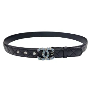 Chanel Women's CC Belt In Black Lambskin With Gold/Silver Hardware 30mm