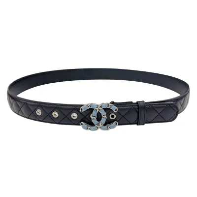 Chanel Women's CC Belt In Black Lambskin With Gold/Silver Hardware 30mm