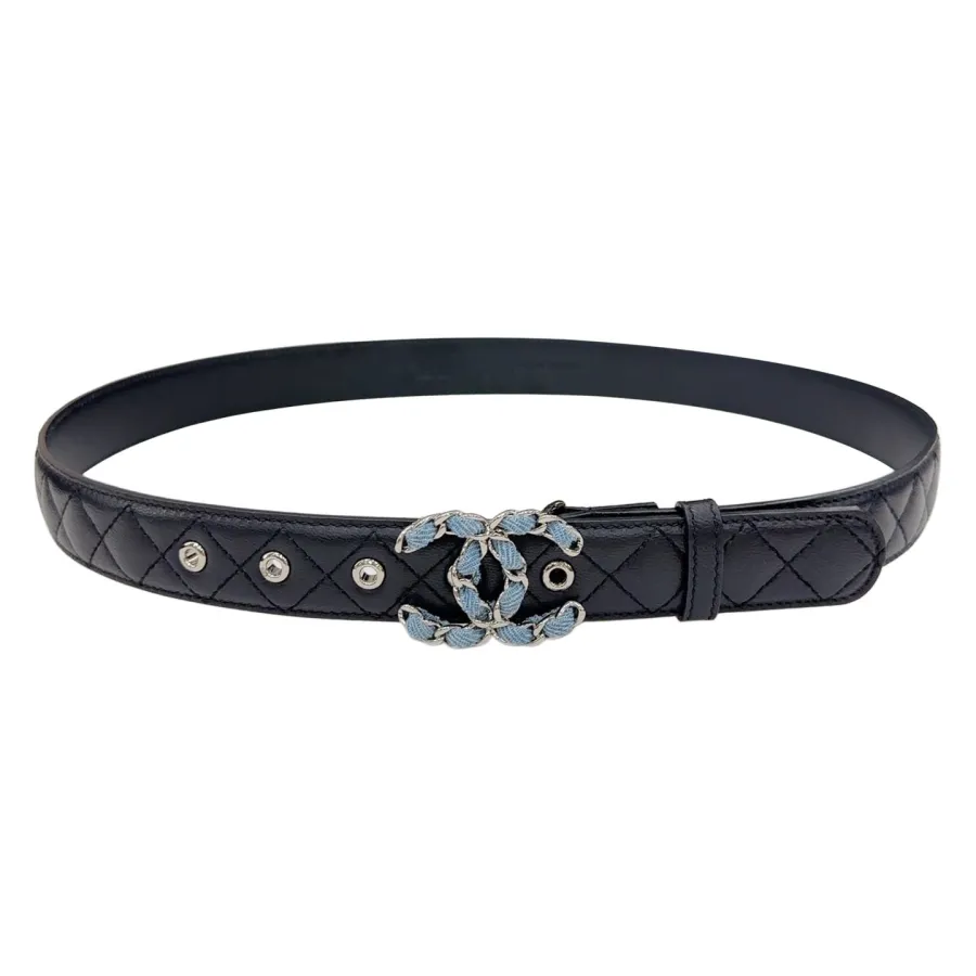 Chanel Women's CC Belt In Black Lambskin With Gold/Silver Hardware 30mm