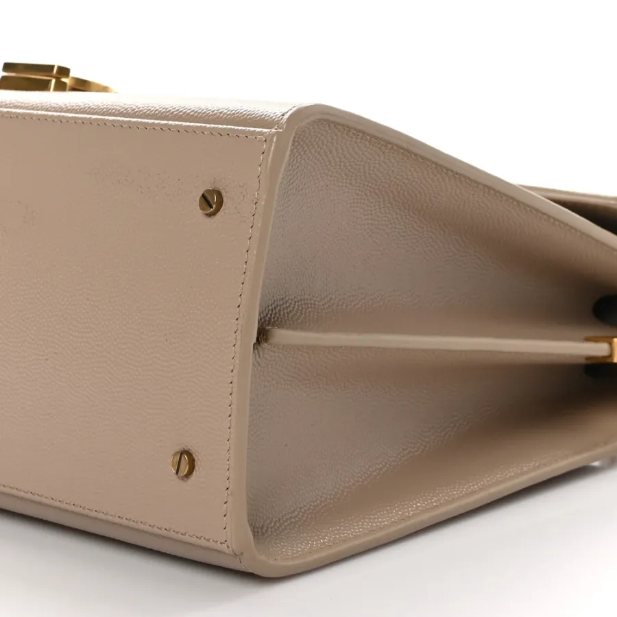 Saint Laurent Medium Cassandra Top Handle Dark Beige Classic Monogram Grain De Poudre Leather Aged Gold Hardware