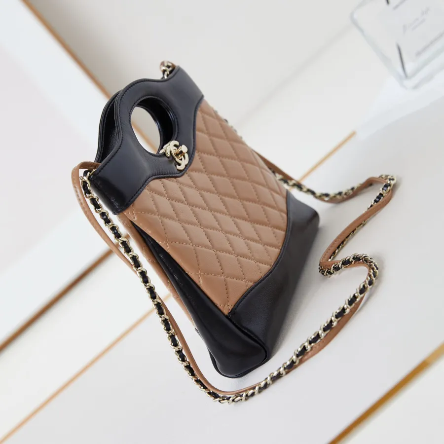Chanel Quilted Lambskin Leather Black and Milk tea color Crossbody Bags