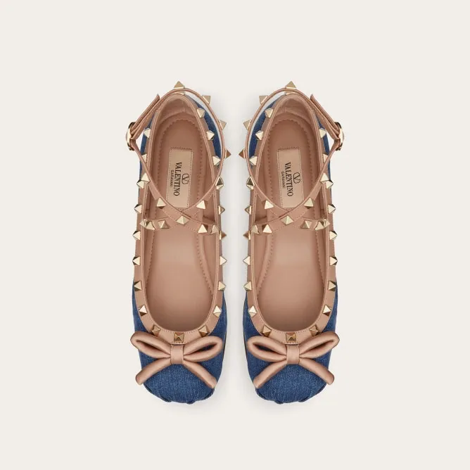 VALENTINO Rivet satin blue ballet flats shoes