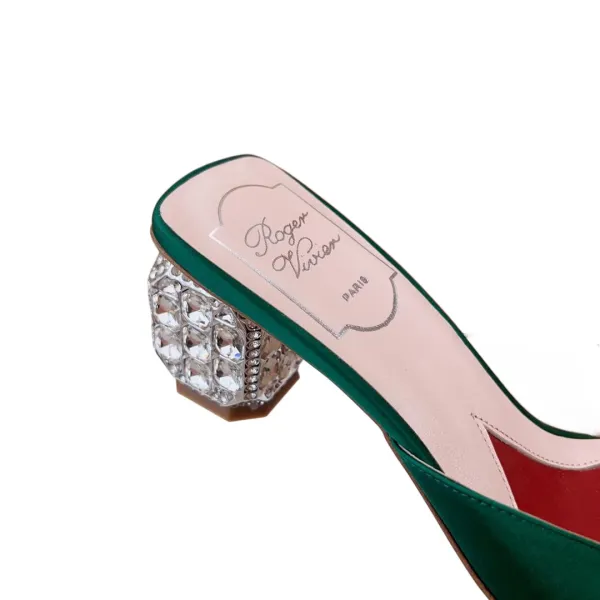 Roger Vivier Jewel Heels Sandals In Green/Pink/Blue/Black/Beige Satin With Crystal Buckle (Heel Height 5cm) - Image 4