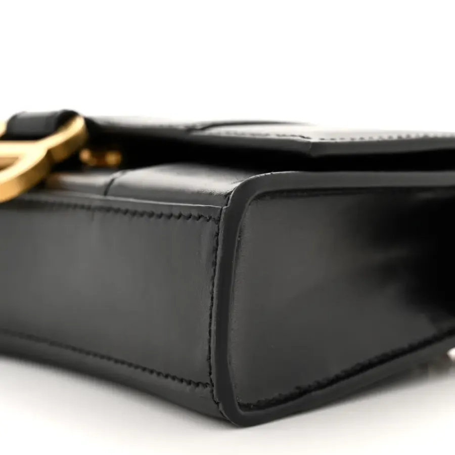 Balenciaga XS Hourglass Chain Bag Black Shiny Box Calfskin Leather Gold Hardware