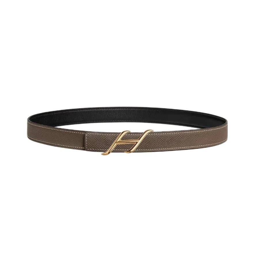 Hermès Women' s HDN Buckle Reversible Belt In Orange/Brown/Etoupe/Black Calfskin With Gold/Silver Hardware 24mm