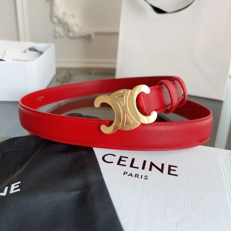 Celine Triomphe Buckle Revesible Belt In Burgundy/Red/Blue/Pink/White/Brown/Black Calfskin With Gold Hardware 25mm