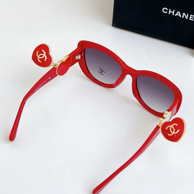 CHANEL glasses red gold color size 55-19-140