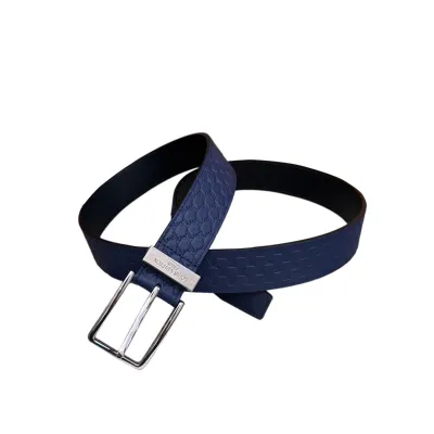 Louis Vuitton Men's Pont Neuf Belt In Blue/Black Logo-Embossed Calfskin With Silver Hardware 35mm