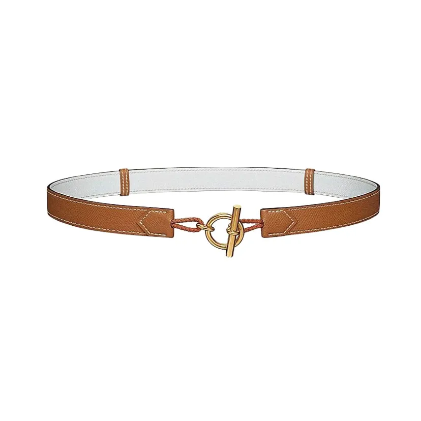 Hermès Women' s Babord Reversible Belt In Brown/White Epsom Calfskin With Gold Hardware