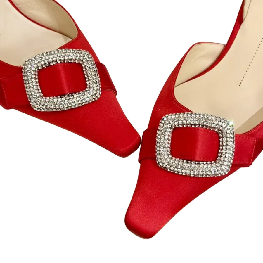 Roger Vivier Viv'Canard Pumps High Heels In Red/Black/Blue/Purple Satin With Crystal Buckle (Heel Height 5.5cm)