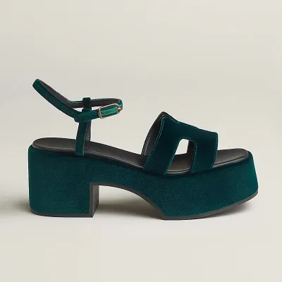 HERMES Jam Green High Heels Sandal