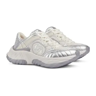 Gucci Ripple series women's thick soled sports shoes white silver Sneakers