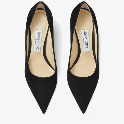JIMMY CHOO JC logo buttoned black Velvet fabric pointy heels