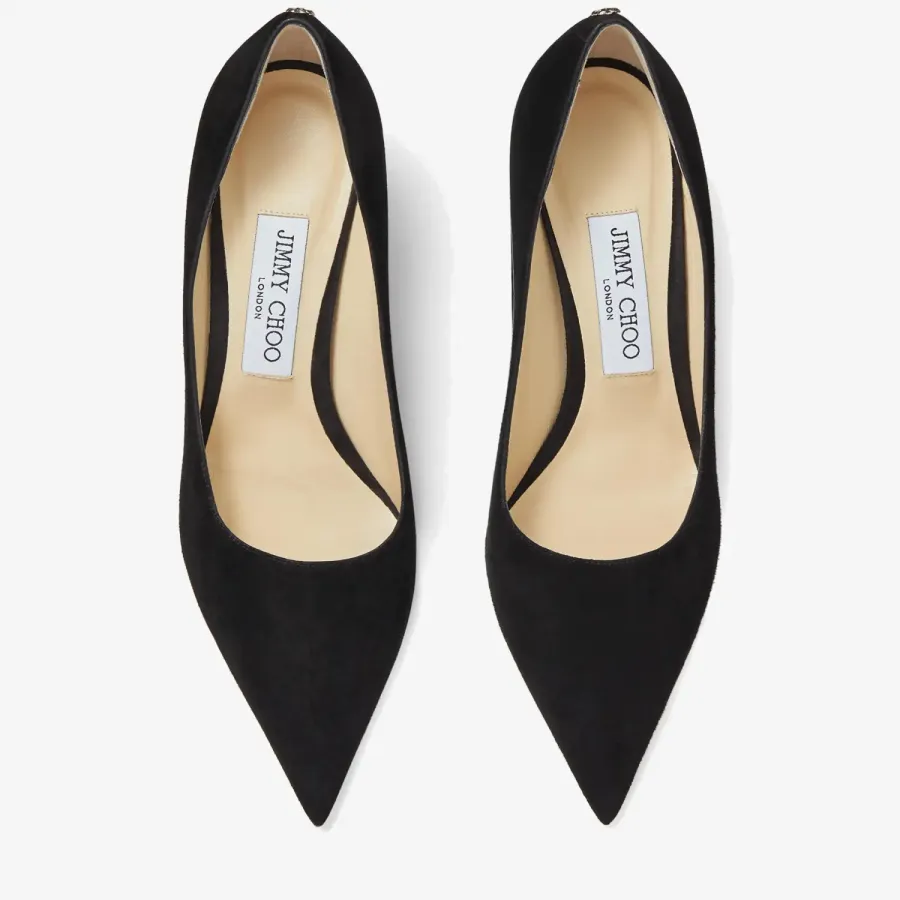 JIMMY CHOO JC logo buttoned black Velvet fabric pointy heels