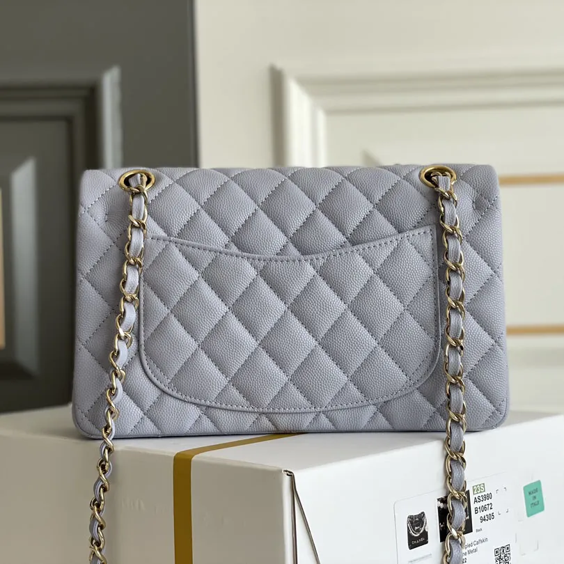 Chanel CF Purple / Green Quilted Caviar Leather Crossbody Bags