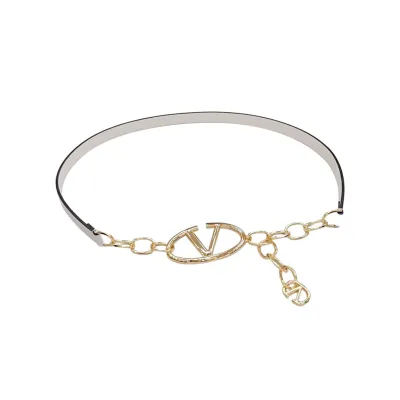 Valentino V Buckle Chain Belt In Black/White/Nude Calfskin With Gold Hardware