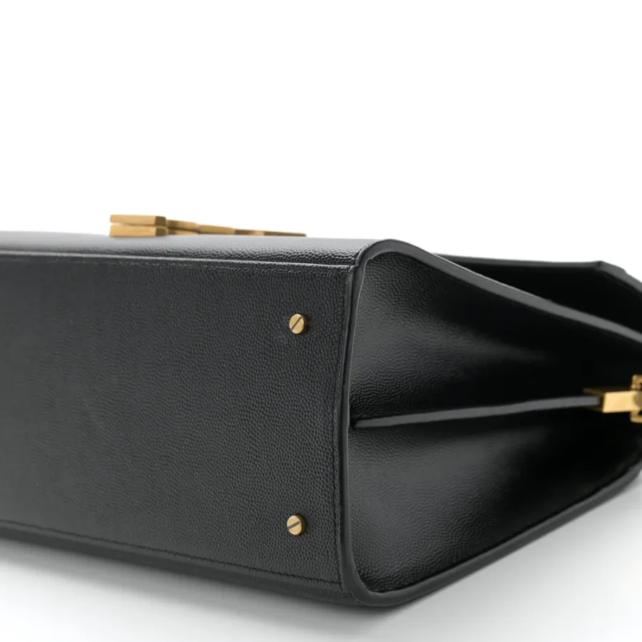 Saint Laurent Medium Cassandra Top Handle Black Classic Monogram Grain De Poudre Leather Aged Gold Hardware