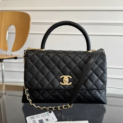 Chanel Coco Handle Black 29cm Quilted Caviar Leather Crossbody Bags Top-Handle Bags
