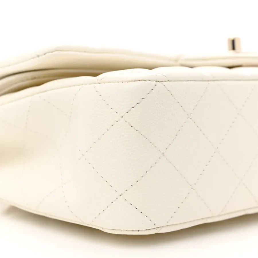 Chanel Double Flap Medium White Quilted Caviar Leather