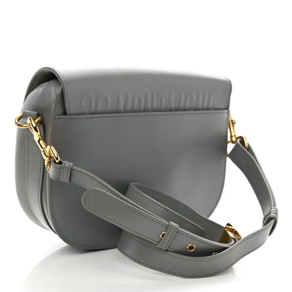 Dior Medium Bobby Flap Bag Grey Box Calfskin Leather Brass Hardware - Image 3