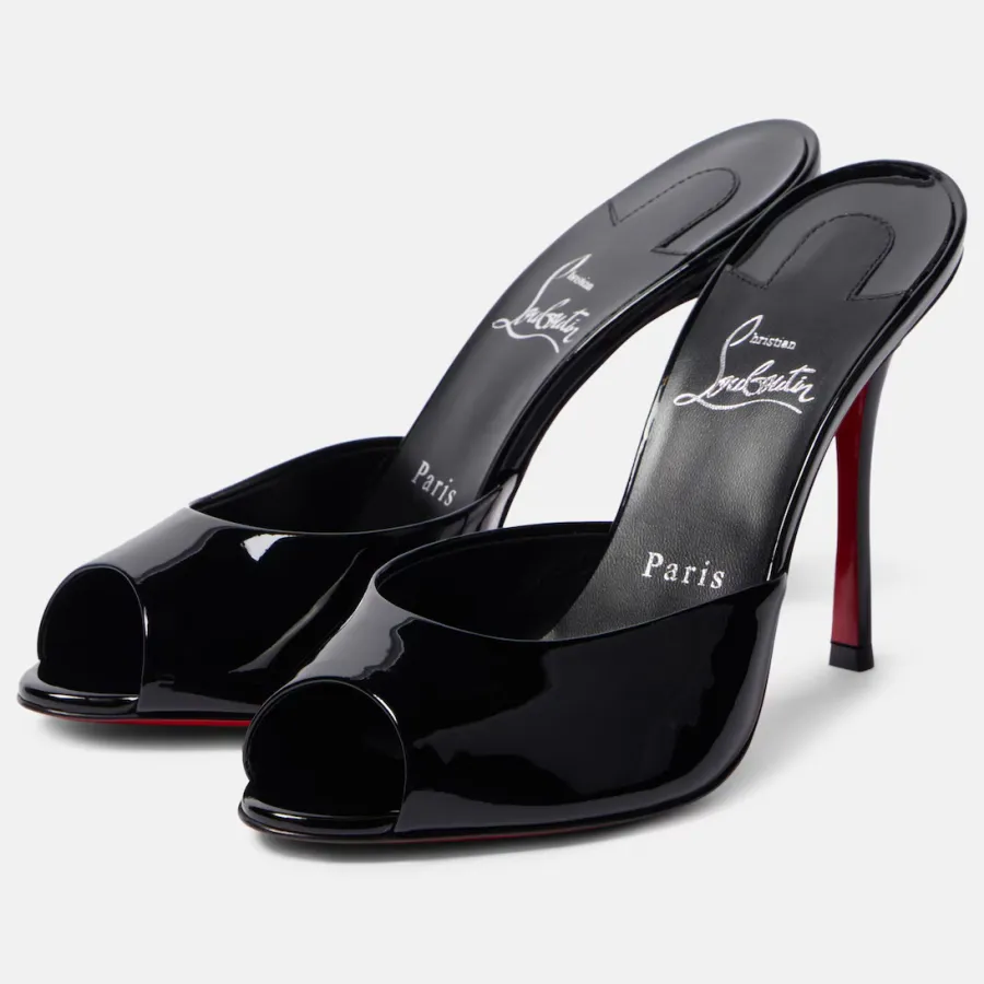 Christian Louboutin Black patent leather high-heeled sandal slippers