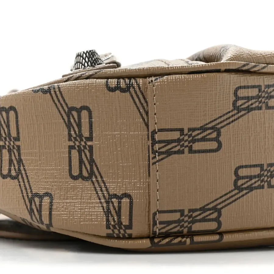 Balenciaga XS Le Cagole Shoulder Bag Beige/Brown Coated Canvas BB Monogram Silver Hardware