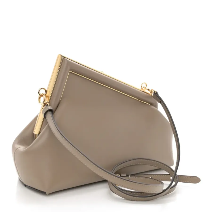 Fendi Small Fendi First Dove Grey Shiny Nappa Leather Gold Hardware