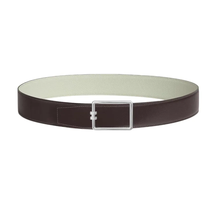 Hermès Men' s Tube H Buckle Reversible Belt In Brown/White Evercolor Calfskin With Gold/Silver Hardware 38mm