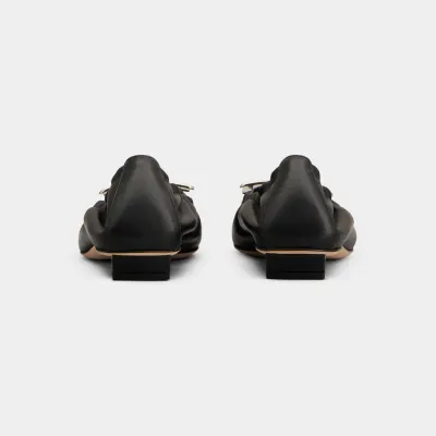 Roger Vivier Belle Vivier Ballerinas In White/Black Leather With Metal Buckle (Heel Height 2.5cm)