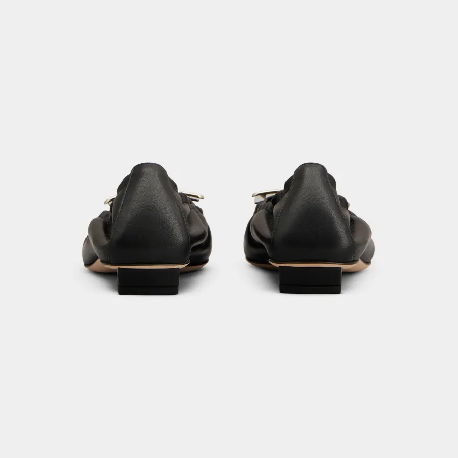 Roger Vivier Belle Vivier Ballerinas In White/Black Leather With Metal Buckle (Heel Height 2.5cm)