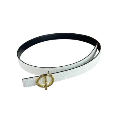 Hermès Women' s Round Buckle Reversible Belt In Blue/Brown/White Calfskin With Gold Hardware 25mm