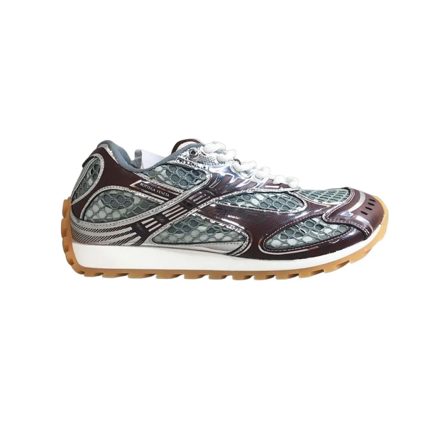 Bottega Veneta Orbit Sneakers In Silver/Burgundy Technical Fabric And Mesh Lace-Up Sneaker