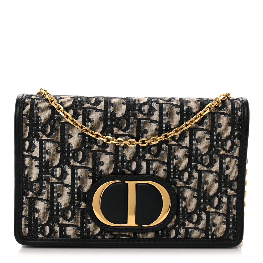 Dior Montaigne 30 Bolsa 2 em 1 Azul em Canvas Dior Oblique com Acabamento Dourado