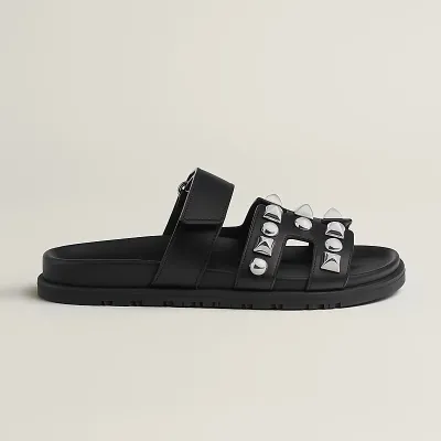 HERMES Chypre Black Studs of rivets Slippers
