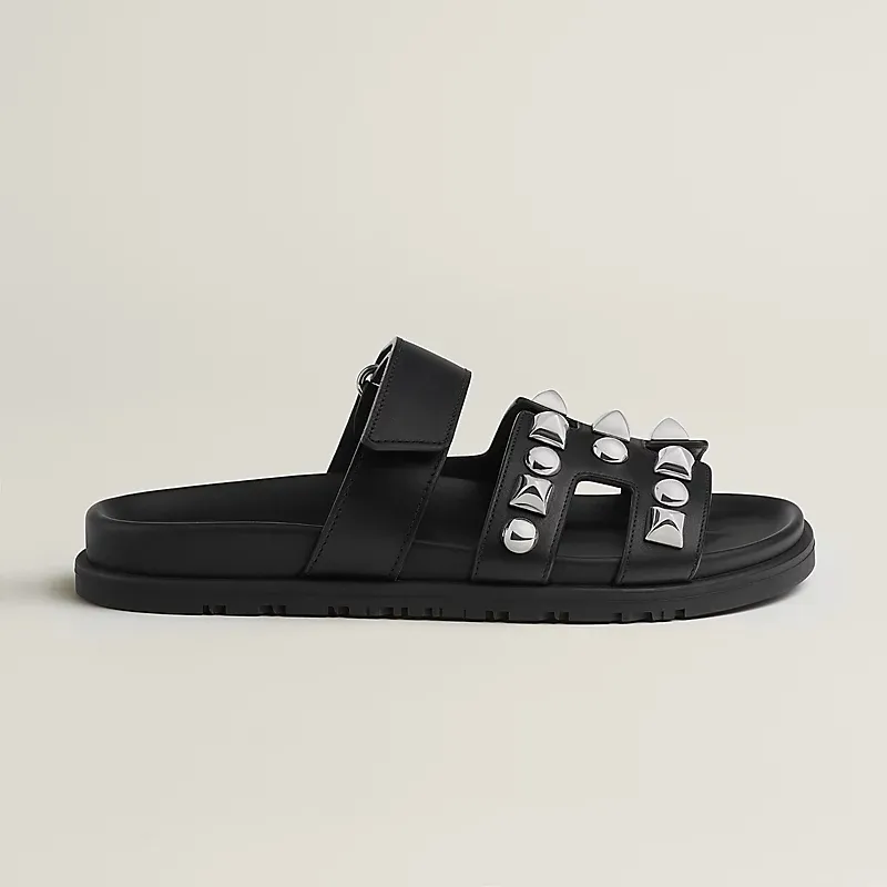 HERMES Chypre Black Studs of rivets Slippers