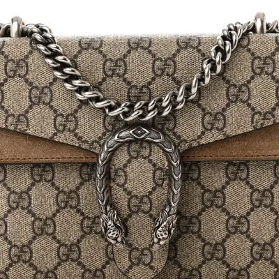 Gucci Mini Dionysus Shoulder Bag Taupe GG Supreme Monogram Canvas Aged Silver Hardware