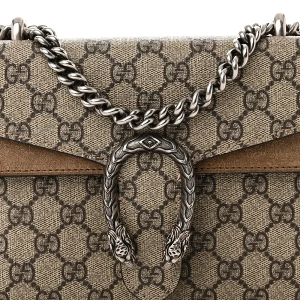 Gucci Mini Dionysus Shoulder Bag Taupe GG Supreme Monogram Canvas Aged Silver Hardware - Image 8