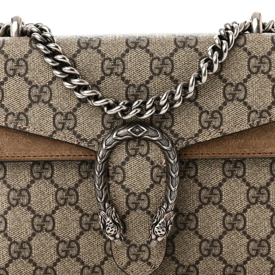 Gucci Mini Dionysus Shoulder Bag Taupe GG Supreme Monogram Canvas Aged Silver Hardware