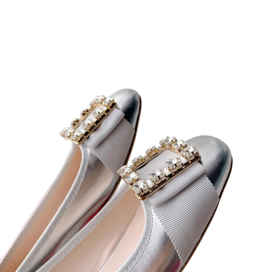 Roger Vivier Très Vivier Ballerinas Flat Shoes In White/Black/Red/Silver Patent Leather With Crystal Buckle (Heel Height 0.5cm)