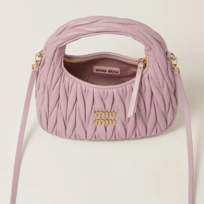 Miu Miu Wander Matelassé Quilted Lambskin Leather handbag Pink Crossbody Bags
