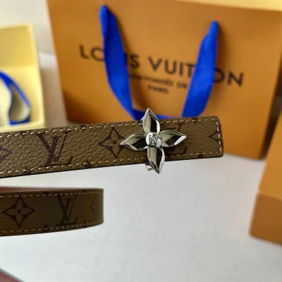 Louis Vuitton Women's Flowergram Reversible Belt In Brown/Cookie Monogram Reverse Canvas And White/Black/Red/Pink/Brown Calfskin With Gold/Silver Hardware 20mm