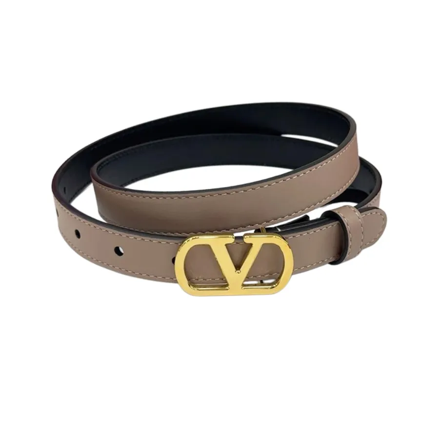 Valentino V Buckle Belt In Red/Pastel Brown/Black/Brown Calfskin With Gold Hardware 20mm