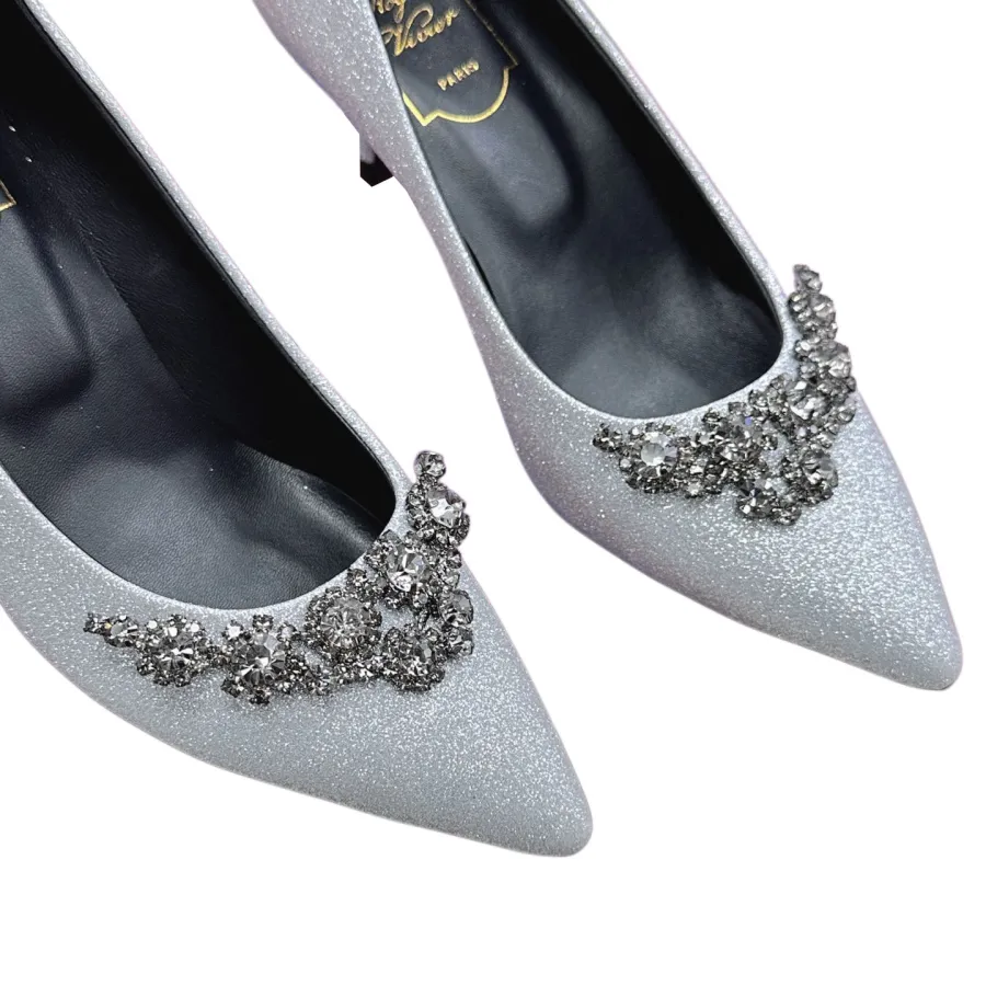 Roger Vivier Efflorescence Pumps High Heels In Red/Silver Satin With Crystal Flowers Buckle (Heel Height 6.5cm)
