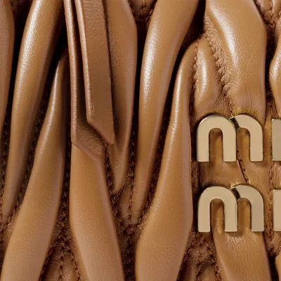 Miu Miu Wander Matelassé Quilted Lambskin Leather handbag Light Brown Crossbody Bags