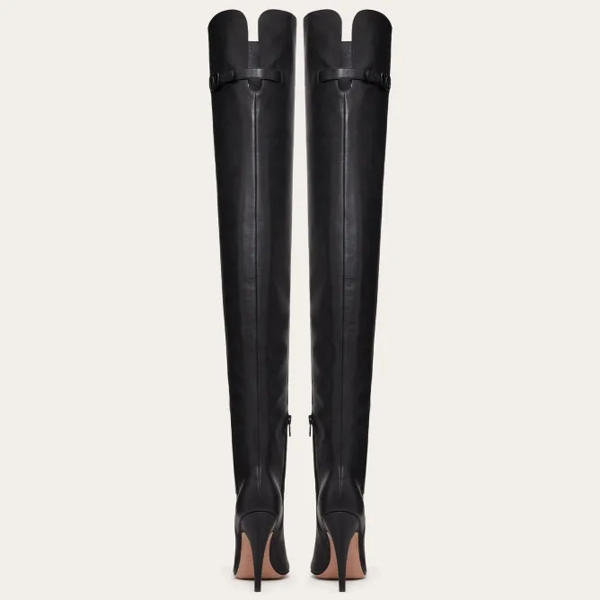 VALENTINO SIGNATURE Knee-high bovine leather boots (10.5 cm high heel)