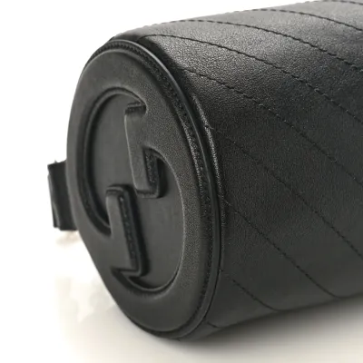 Gucci Mini Diagonal Stitched Blondie Barrel Shoulder Bag Black Sakai Be Green Calfskin Leather Silver Hardware